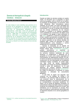 Elementos De Historiografía De La Geografía Colombiana Introducción