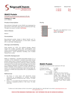 IRAK3 Protein Full Length Recombinant Protein Expressed in Sf9 Cells
