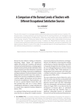 A Comparison of the Burnout Levels of Teachers with Different Occupational Satisfaction Sources