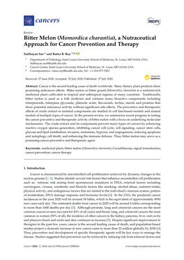 Bitter Melon (Momordica Charantia), a Nutraceutical Approach for Cancer Prevention and Therapy