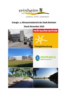 Energie- U. Klimaschutzbericht Der Stadt Reinheim Stand: November 2020