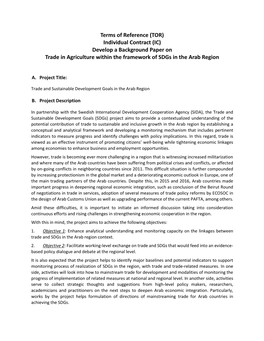 Individual Contract (IC) Develop a Background Paper on Trade in Agriculture Within the Framework of Sdgs in the Arab Region
