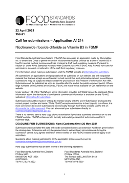 Application A1214 Nicotinamide Riboside Chloride As Vitamin B3 In