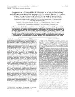 Suppression of Methicillin Resistance in a Meca-Containing Pre