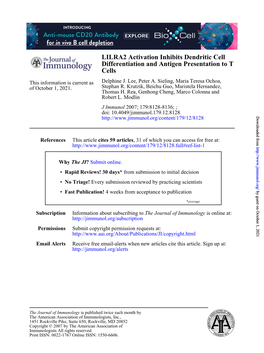 Cells T Differentiation and Antigen Presentation to LILRA2 Activation