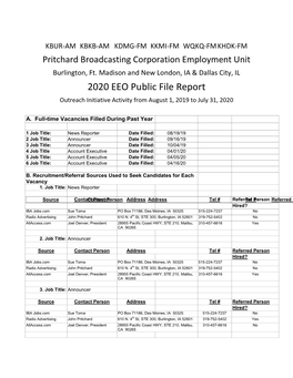 2020 EEO Public File Report Outreach Initiative Activity from August 1, 2019 to July 31, 2020