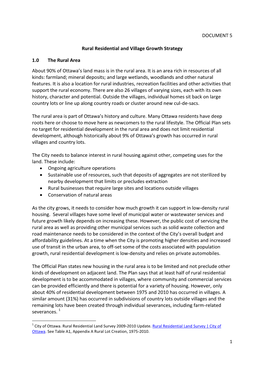 DOCUMENT 5 Rural Residential and Village Growth Strategy 1.0 the Rural Area About 90% of Ottawa's Land Mass Is in the Rural A