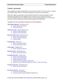 Transfer Agreements Associate of Arts/Associate of Science