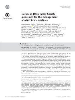 European Respiratory Society Guidelines for the Management of Adult Bronchiectasis