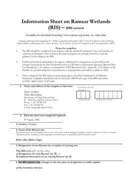 Information Sheet on Ramsar Wetlands (RIS) – 2006 Version