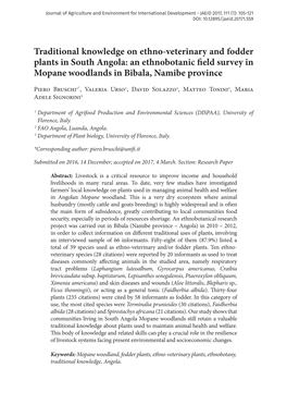 Traditional Knowledge on Ethno-Veterinary and Fodder Plants in South Angola: an Ethnobotanic Field Survey in Mopane Woodlands in Bibala, Namibe Province