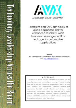 Tantalum and Oxicap® Niobium Oxide Capacitors Deliver Enhanced Reliability, Wide Temperature Range and Low Leakage for Automotive Applications