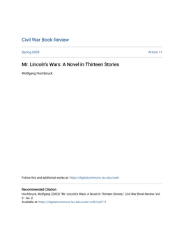 Mr. Lincoln's Wars: a Novel in Thirteen Stories