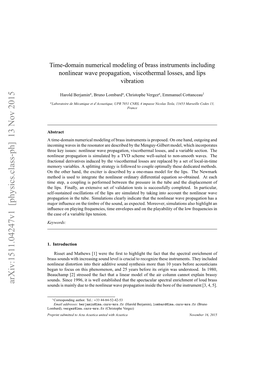 Time-Domain Numerical Modeling of Brass Instruments Including