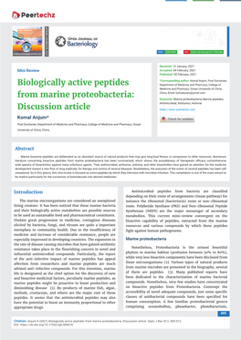 Biologically Active Peptides from Marine Proteobacteria: Discussion Article