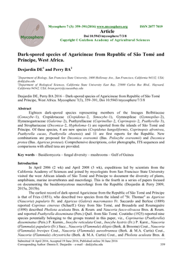 Dark-Spored Species of Agaricineae from Republic of São Tomé and Príncipe, West Africa