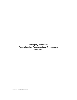 Hungary-Slovakia Cross-Border Co-Operation Programme20071114