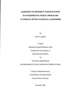 Barriers to Minority Participation in Interpretive Public Programs at Indiana Dunes National Lakeshore