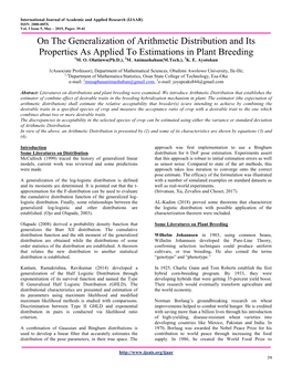 On the Generalization of Arithmetic Distribution and Its Properties As Applied to Estimations in Plant Breeding 1M