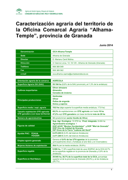 Caracterización Agraria Del Territorio De La Oficina Comarcal Agraria “Alhama- Temple”, Provincia De Granada