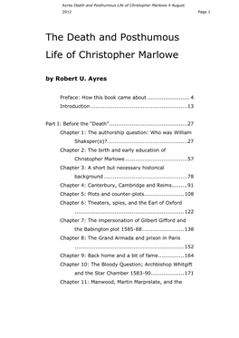 The Death and Posthumous Life of Christopher Marlowe