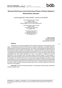 Structural Performance and Constructional Phases of Rumah Gadang of West Sumatra, Indonesia