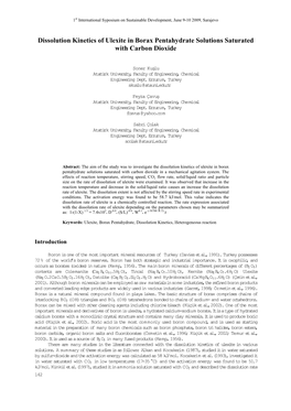 Dissolution Kinetics of Ulexite in Borax Pentahydrate Solutions Saturated with Carbon Dioxide