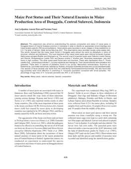 Maize Pest Status and Their Natural Enemies in Maize Production Area of Donggala, Central Sulawesi, Indonesia