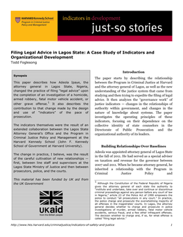 Filing Legal Advice in Lagos State: a Case Study of Indicators and Organizational Development Todd Foglesong