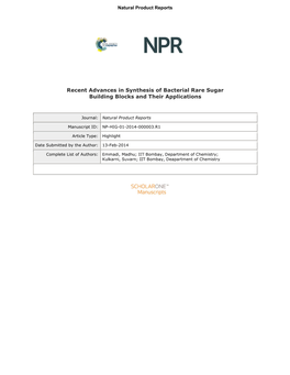 Recent Advances in Synthesis of Bacterial Rare Sugar Building Blocks and Their Applications