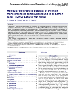 Molecular Electrostatic Potential of the Main Monoterpenoids Compounds Found in Oil Lemon Tahiti - (Citrus Latifolia Var Tahiti)