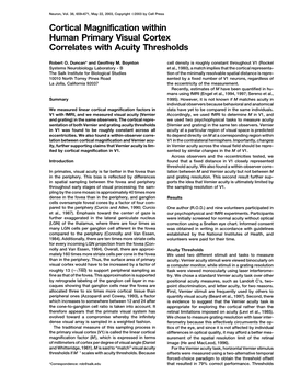 Cortical Magnification Within Human Primary Visual Cortex Correlates with Acuity Thresholds