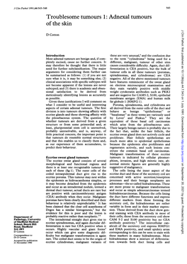 Adnexal Tumours of the Skin J Clin Pathol: First Published As 10.1136/Jcp.44.7.543 on 1 July 1991