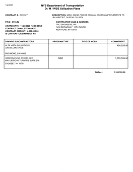 NYS Department of Transportation D / M / WBE Utilization Plans