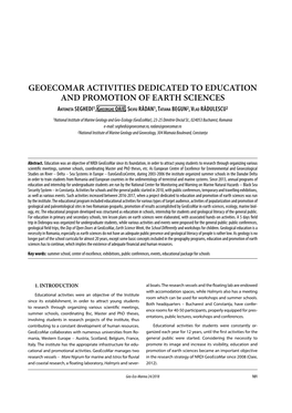 GEOECOMAR ACTIVITIES DEDICATED to EDUCATION and PROMOTION of EARTH SCIENCES Antoneta SEGHEDI1, Gheorghe OAIE, Silviu RĂDAN1, Tatiana BEGUN2, Vlad RĂDULESCU2