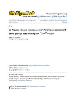 La Yeguada Volcanic Complex, Western Panama : an Assessment of the Geologic Hazards Using New 40AR/39Ar Ages