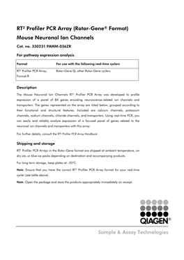 RT² Profiler PCR Array (Rotor-Gene® Format) Mouse Neuronal Ion Channels
