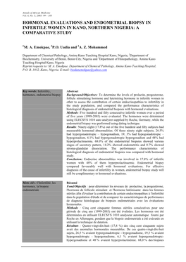 Hormonal Evaluations and Endometrial Biopsy in Infertile Women in Kano, Northern Nigeria: a Comparative Study