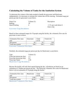 Calculating the Volume of Tanks for the Sanitation System