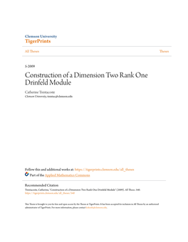 Construction of a Dimension Two Rank One Drinfeld Module Catherine Trentacoste Clemson University, Trentac@Clemson.Edu
