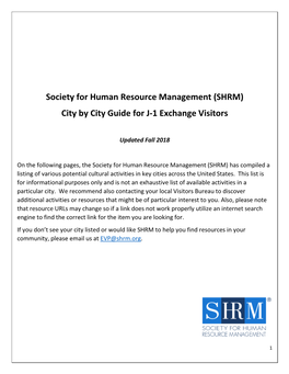Society for Human Resource Management (SHRM) City by City Guide for J-1 Exchange Visitors
