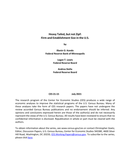 Heavy Tailed, but Not Zipf: Firm and Establishment Size in the U.S