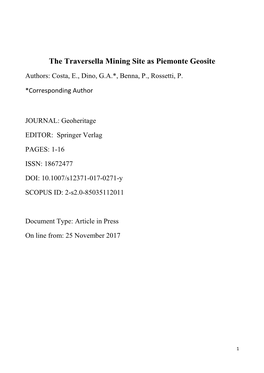 The Traversella Mining Site As Piemonte Geosite