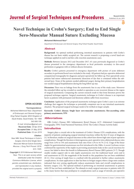 Novel Technique in Crohn's Surgery; End to End Single Sero-Muscular Manual Suture Excluding Mucosa