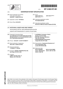 Antifungal Agents and Uses Thereof Antifungale Mittel Und Anwendungen Davon Agents Antifongiques Et Leurs Utilisations