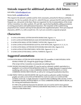 Unicode Request for Additional Phonetic Click Letters Characters Suggested Annotations
