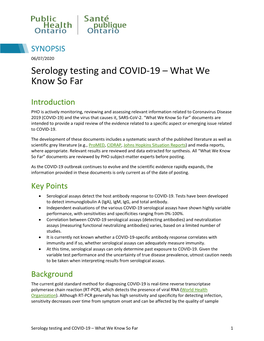 Serology Testing and COVID-19 – What We Know So Far