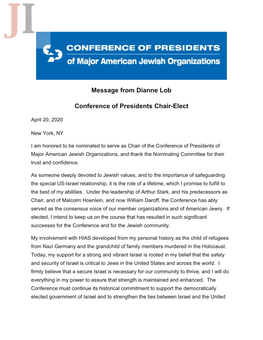 Message from Dianne Lob Conference of Presidents Chair-Elect