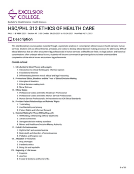 HSC/PHL 312 ETHICS of HEALTH CARE &gt; Syllabus | Concourse