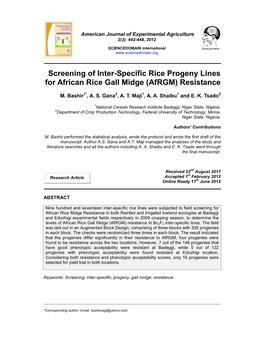 American Journal of Experimental Agriculture 2(3): 442-448, 2012